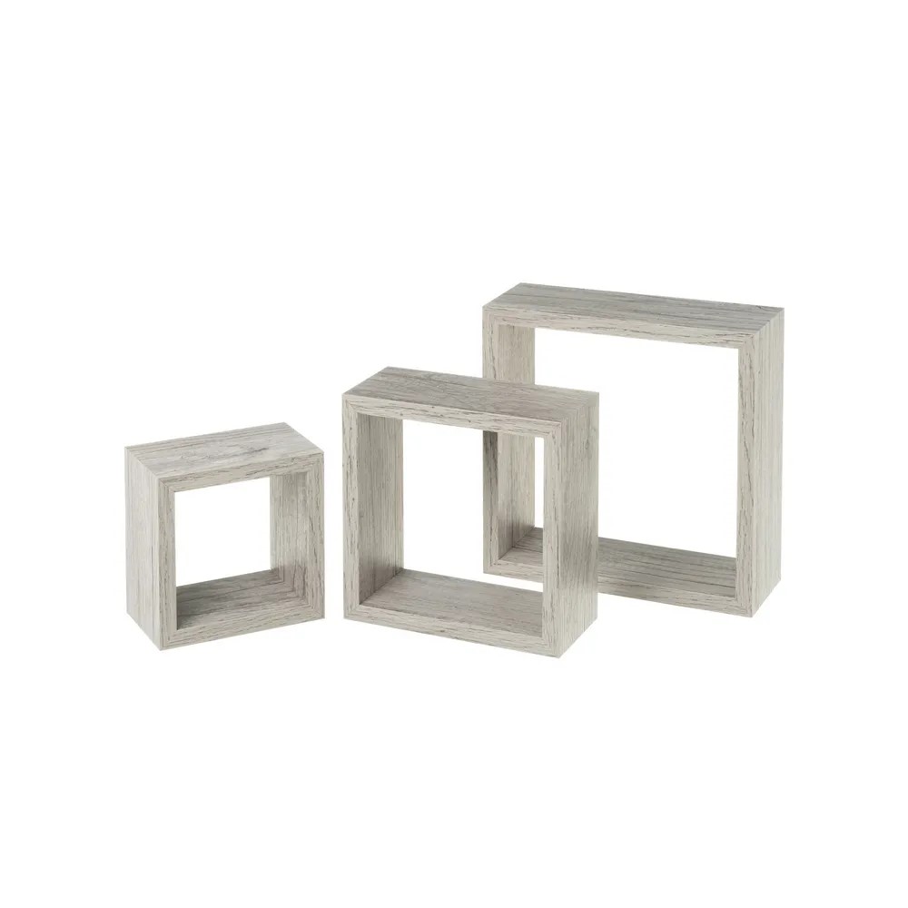 Set di 3 mensole da parete moderne, MDF grigio 25X25X9CM