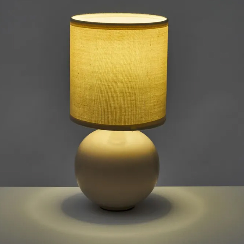 Lampada da scrivania,Ceramica tonda beige,lampada da comodino,13×13×25 cm - immagine 4