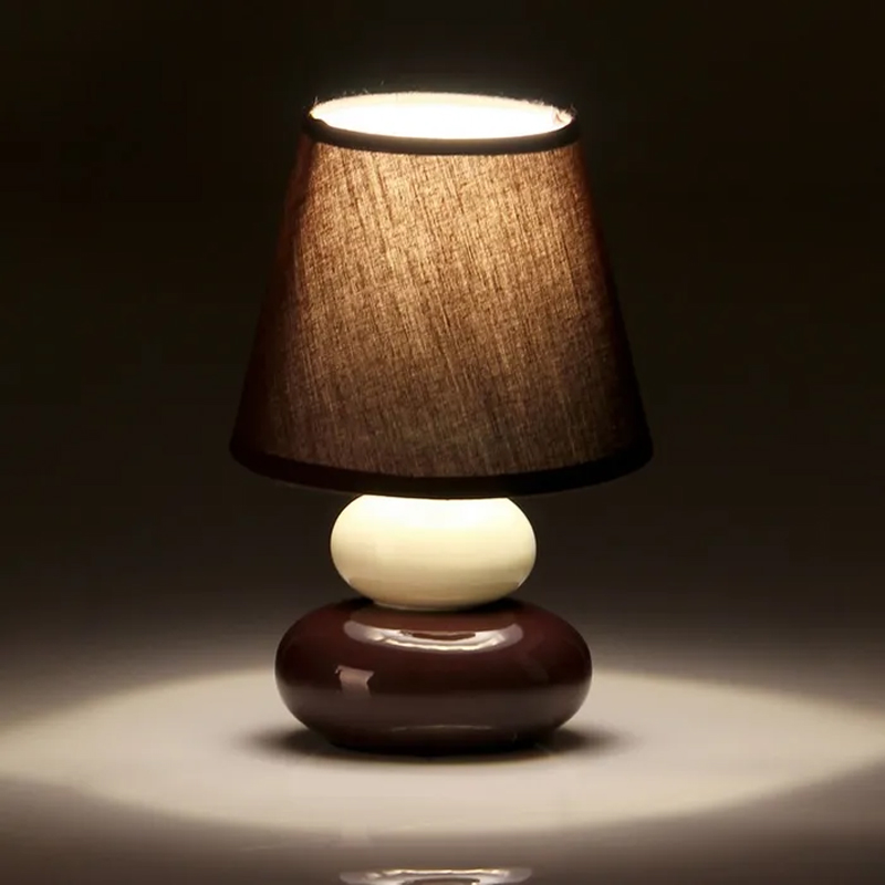 Lampada da scrivania,ceramica beige e marrone,lampada da tavolo del soggiorno,15×15×23 cm