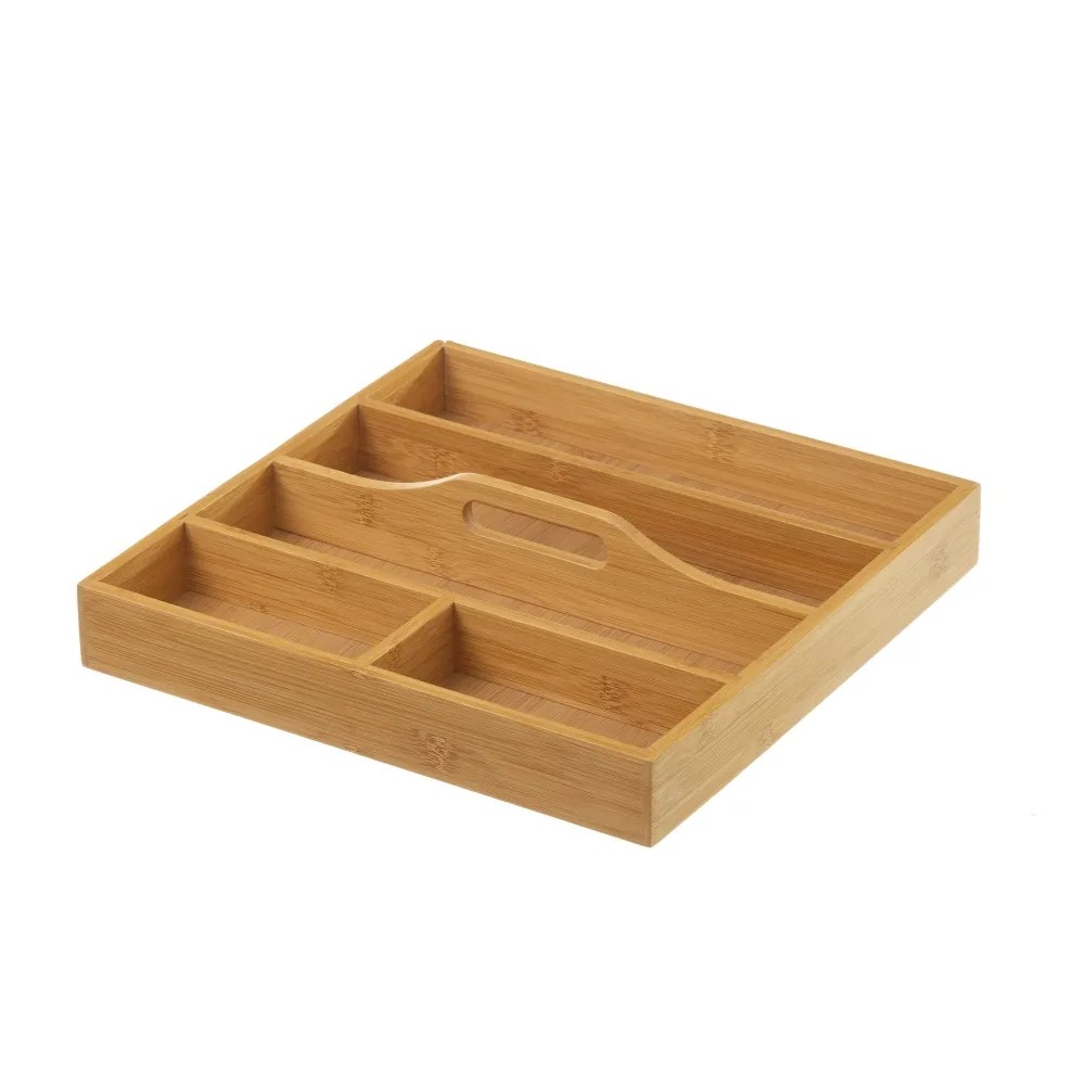 Vassoio portaposate in bambù,5 scomparti con maniglie,Divisorio per posate e utensili da cucina 31x31x6.5 CM