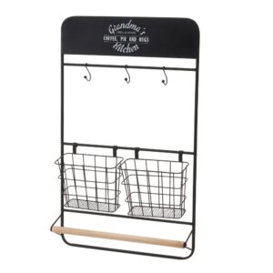 Sporgenza in metallo a rete con ganci, 2 contenitori e 3 ganci,1 Mulinello,Adatto per cucina, bagno 38x7.5x61 CM 1u/c