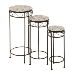 S/3 Supporto per piante in metallo,Nero, rotondo,Per balcone, patio e interni 30x30x66 CM 1u/c