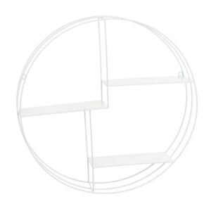 Scaffale a muro rotondo,Con 3 pannelli in legno,Scaffale a muro in metallo bianco