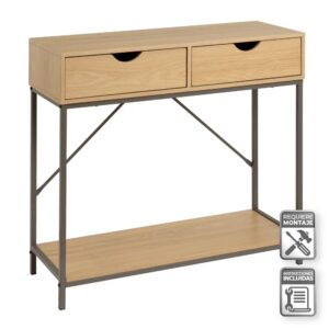 Tavolo, in metallo, con 2 cassetti e ripiani, per soggiorno e camera da letto 80x30x75CM 1u/c