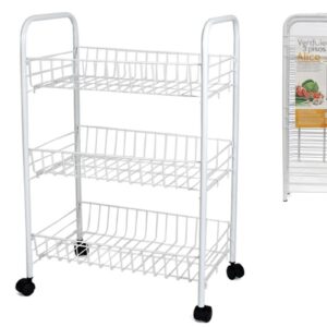 Carrello in metallo Carretto di frutta e verdura Scaffale bianco a 3 livelli con ruote