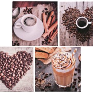 4/s Quadro caffè e chicchi di caffè Pittura decorativa per il bar della cucina  replica moderna 28X28X1,5 CM