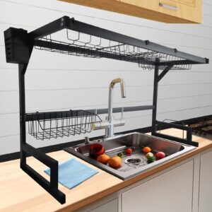 Scolapiatti sopra il lavello,Minimalista, nero metallizzato a 1 piano 65x32x52cm