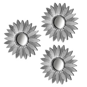 S/3 Specchi da parete, Specchio PP, Argento, Specchio decorativo per il soggiorno 26 X 1,50 X 26 CM