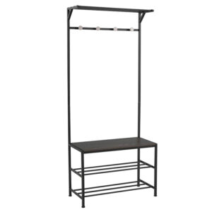 Appendiabiti da corridoio,con 2 scarpiera in metallo, 1 ripiano,4 ganci, nero 76.2x35x177.5 CM 1u/c