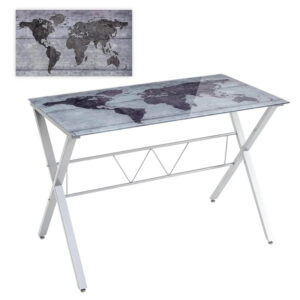 Tavolo in cristallo,Modello di mappa,Metallo bianco,Adatto per l'ufficio 110x60x75 CM 1u/c