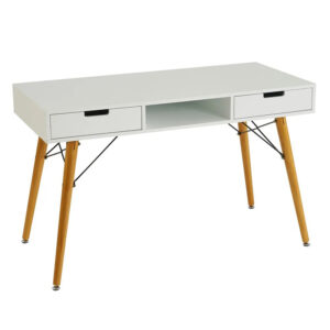 Scrivania,Bianco, 2 cassetti, Gambe di legno,Scrivania moderna per l'home office 120x55x75 CM 1u/c