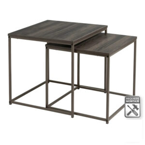 S/2 Tavolo quadrato, set di 2, grigio, in metallo, per soggiorno ufficio 50x50x50CM 1u/c