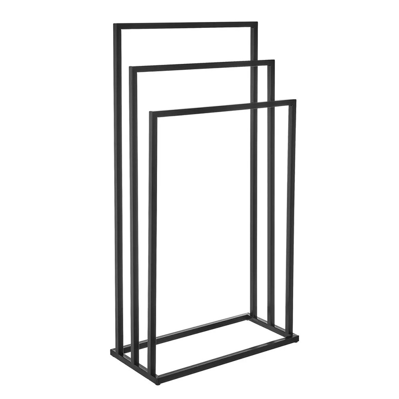 Porta asciugamani da terra,Con 3 aste,In metallo nero,Per bagno camera da letto piscina 45x22x85CM