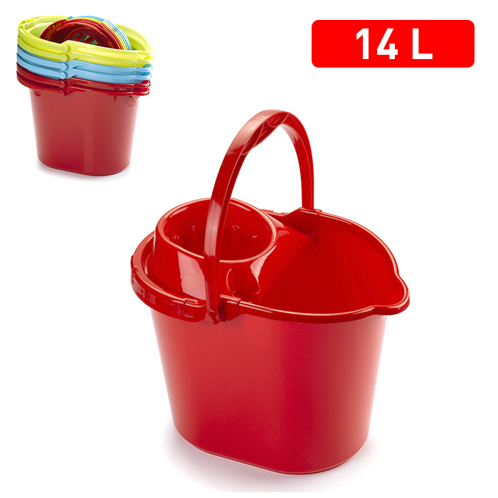 Secchio per mop con strizzatore, in plastica, capacità di 14 L, colore casuale.