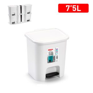 Cestino per rifiuti con pedale, adatto per casa, cucina, bagno, colore bianco.7,5L