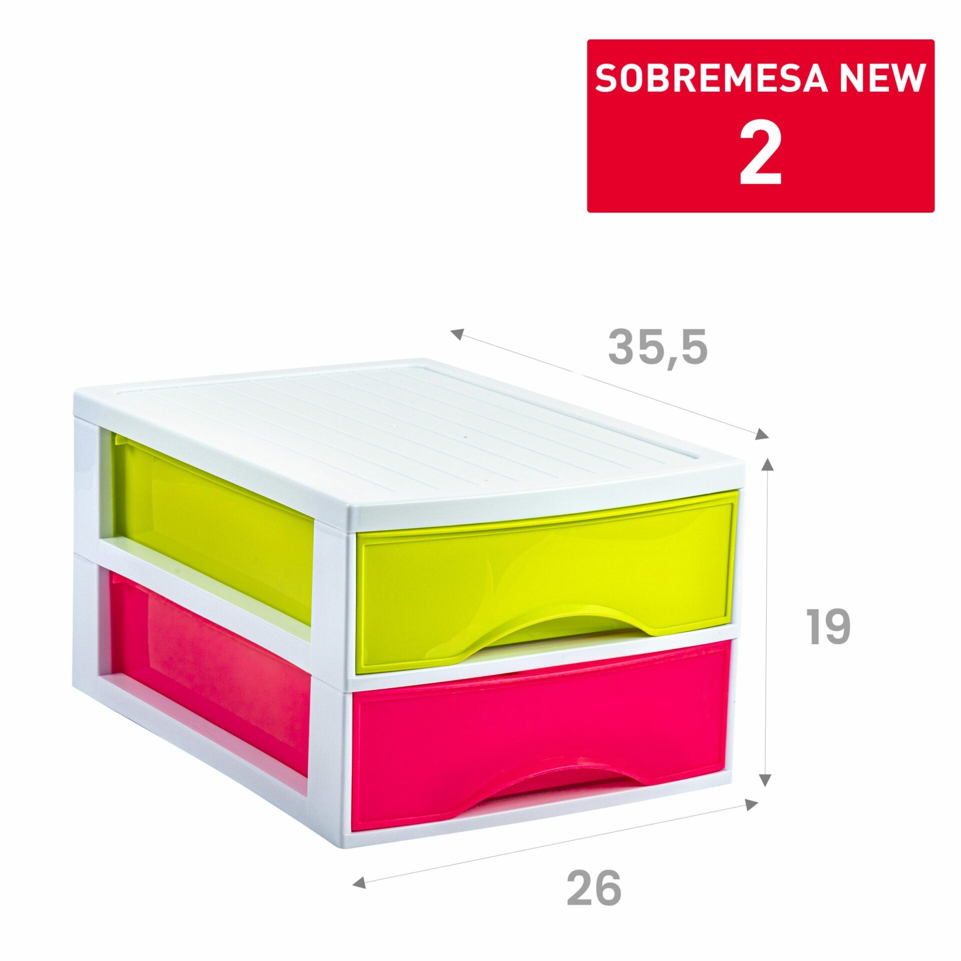 Cassettiera in plastica con 2 cassetti rossi e gialli