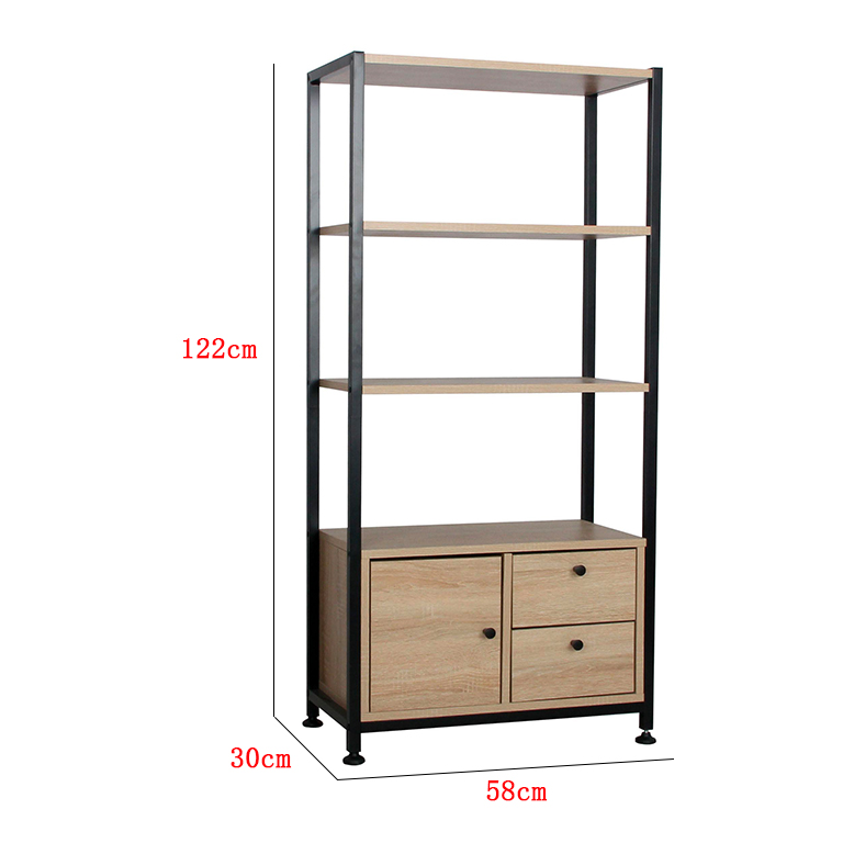 Libreria HAMILTON 2 mensole + 1 anta + 2 cassetti dim 58x30x122cm