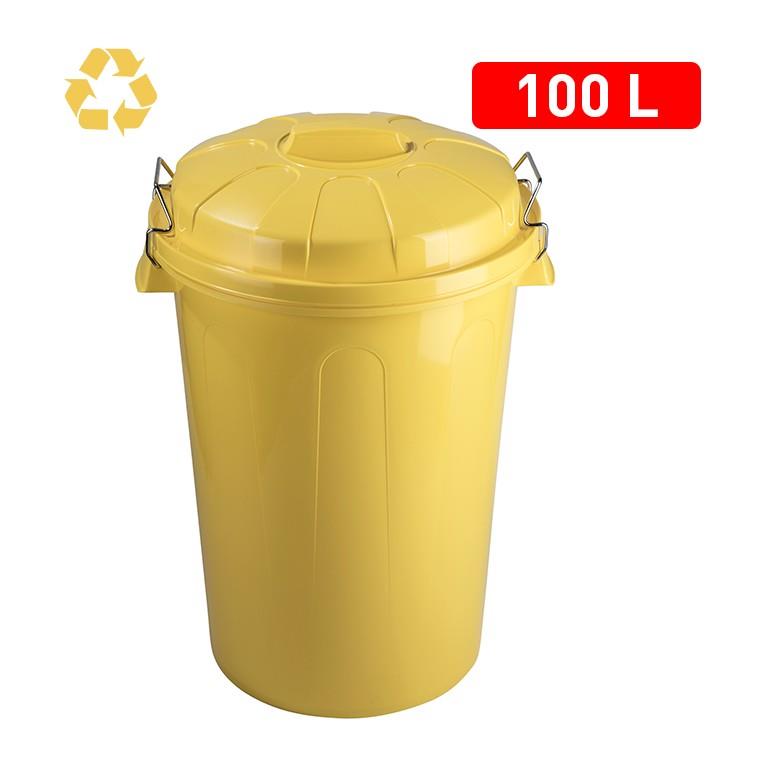 BIDONE con manici in metallo contenitore in plastica per rifiuti bidone della spazzatura (giallo 100litri)