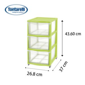 Cassettiera 3 cass,trasparente verde 26,8x37x43,60cm