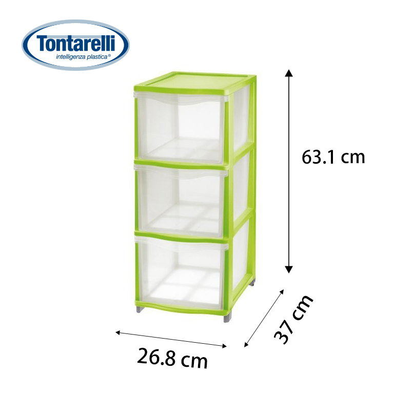 Cassettiera 3 cass,trasparente verde 26.80x37x63.1cm