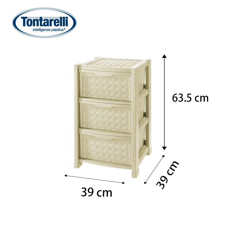 Cassettiera arianna,plastica 3 cassetti 39x39x63.5cm