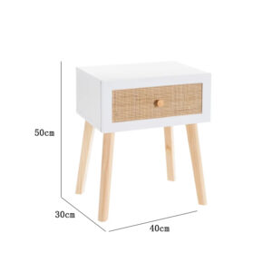 Comodino Tavolino con 1 Cassetto in MDF e Legno di Pino 40x30x50 cm