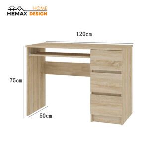 Scrivania Porta PC con 3 Cassetti 120x50x75 cm, 2 colori disponibili